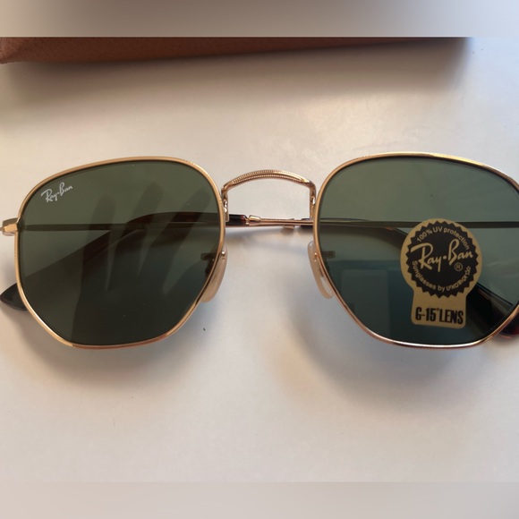 NWOT Raybans RB3548 hexagonal gold/green lenses 51mm - Picture 2 of 6